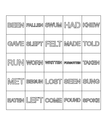 IRREGULAR VERBS Bingo Card