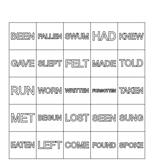 IRREGULAR VERBS Bingo Card