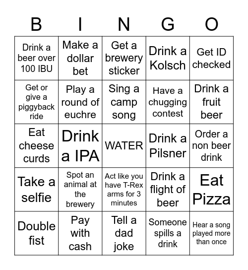 Birthday Brewry Bingo Card