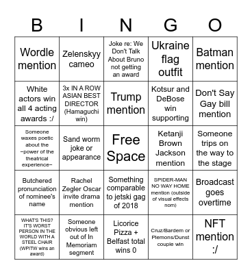 OSCAR PARTY 22 Bingo Card