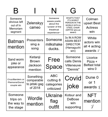 OSCAR PARTY 22 Bingo Card