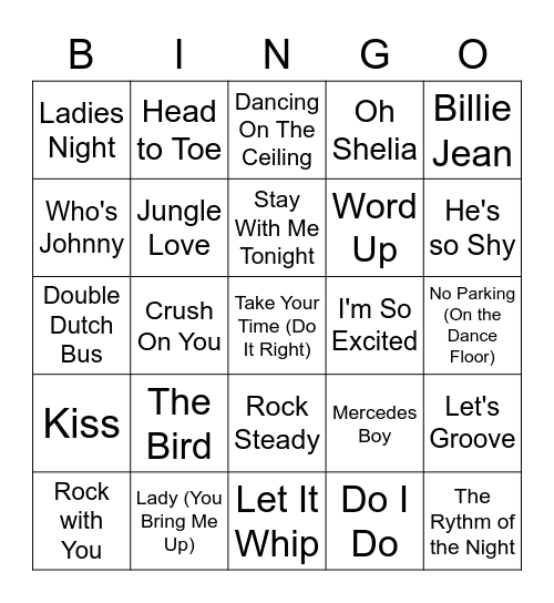 80's Groove Bingo Card