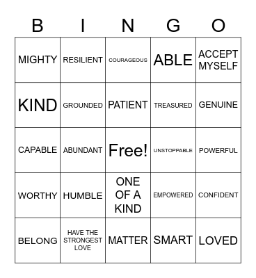 AFFIRMATION BINGO: I AM... Bingo Card