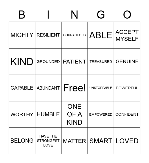 AFFIRMATION BINGO: I AM... Bingo Card