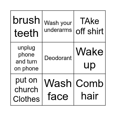 Sunday morning Bingo Card