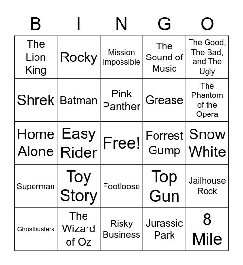 Movie Music Bingo Card