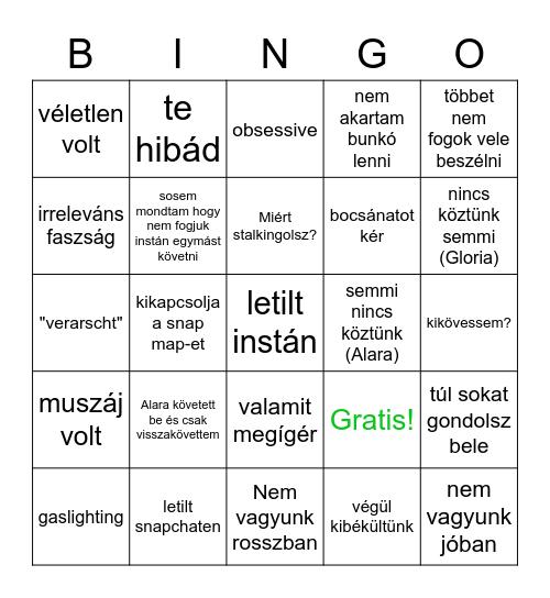 Nicco Excuses Bingo Card