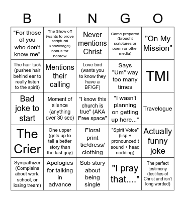 YSA Bingo Card