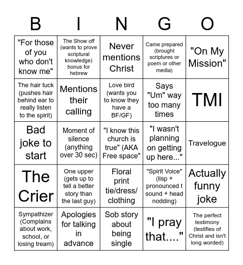 YSA Bingo Card