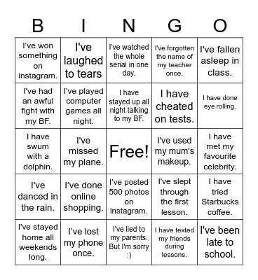 My Life :) Bingo Card