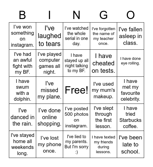 My Life :) Bingo Card