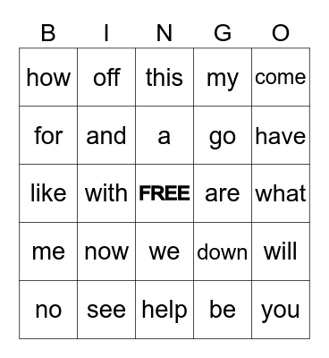 SIGHT WORDS Bingo Card