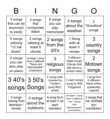Song Bingo Card