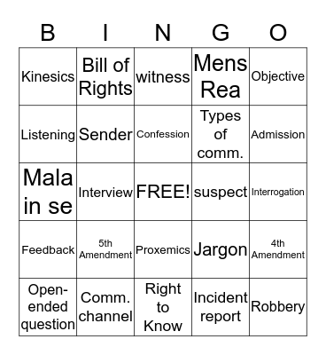 Criminal Justice Bingo Card