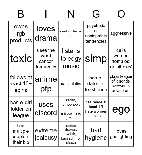 red flags Bingo Card