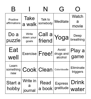Combating Stress Bingo Card