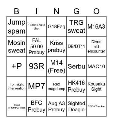 PF METAFAG BINGO Card