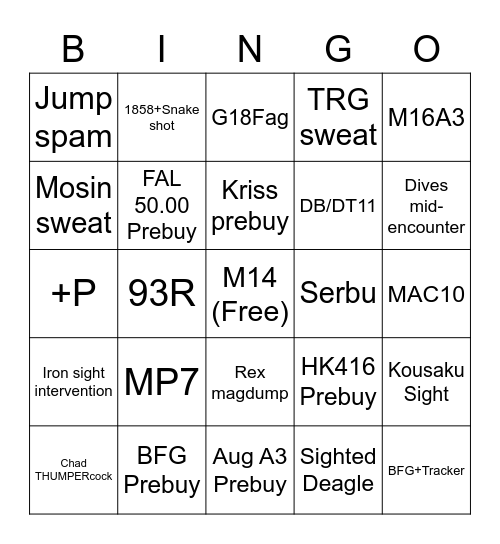 PF METAFAG BINGO Card