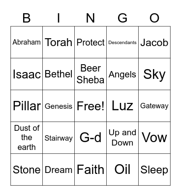 Jacob's Dream Bingo Card