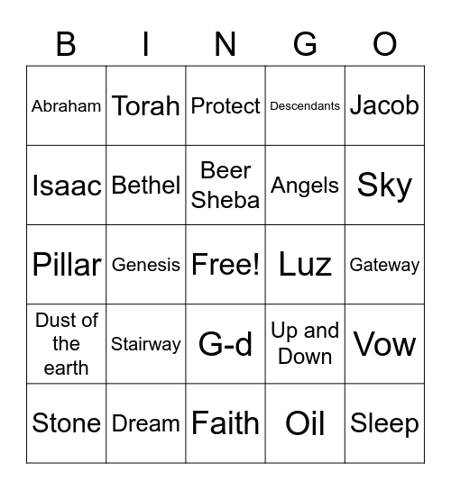 Jacob's Dream Bingo Card