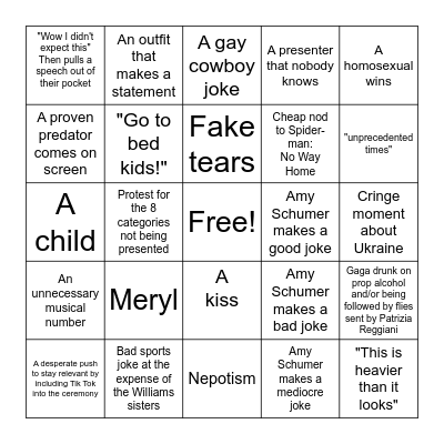 Oscars 2022 Bingo Card