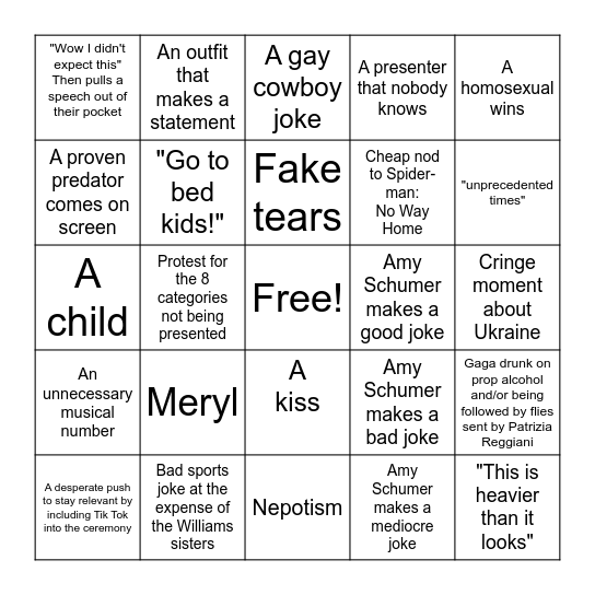 Oscars 2022 Bingo Card