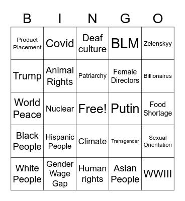 Woke Oscars Bingo Card