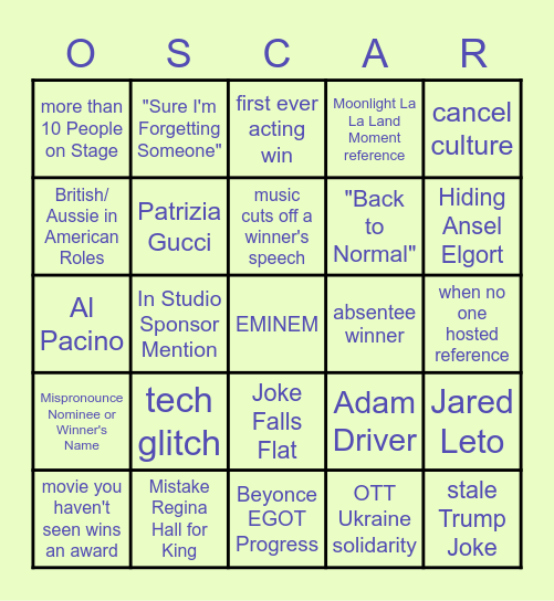 OSCAR's Bingo Card