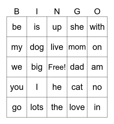 1G Power Words Bingo Card