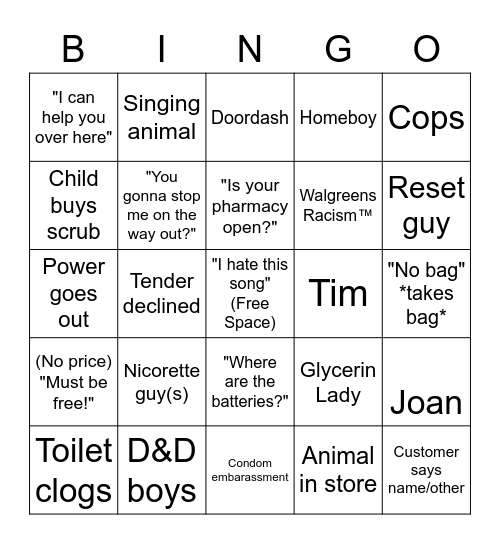 Walgreens Bingo Card