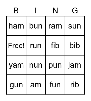 Bingo. am/un/ib Bingo Card
