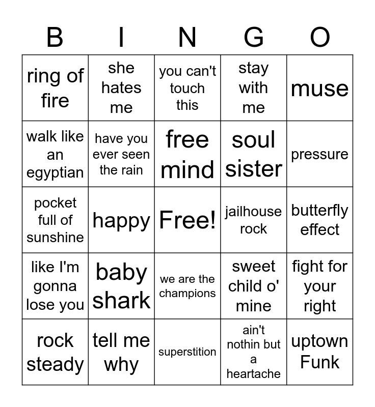 Music Bingo Card