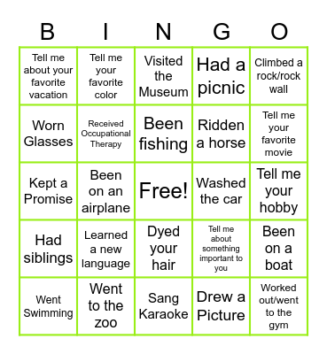 Have You Ever Bingo Card