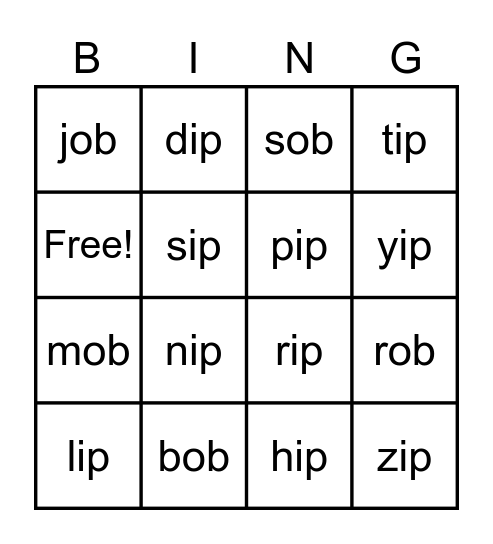 Bingo ob/ip Bingo Card