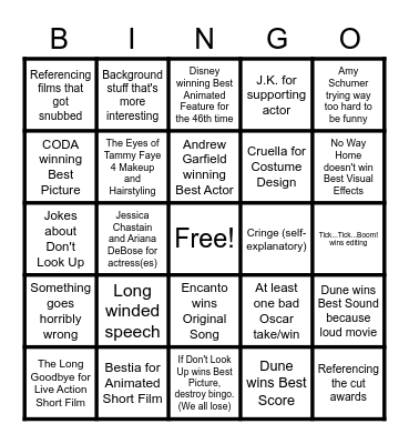 OSCARS 2022 BINGO Card