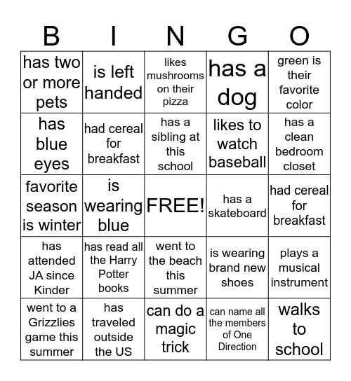 Human Bingo Card