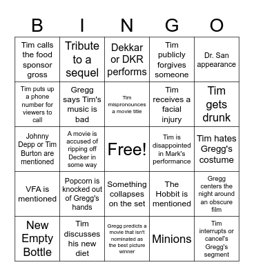 On Cinema Oscar Special 2022 Bingo Card