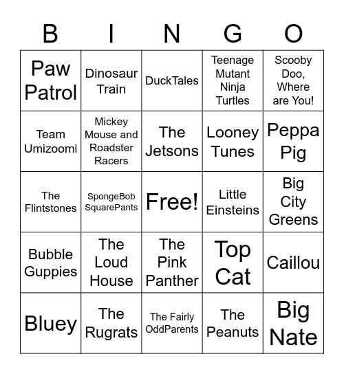 Cartoon Theme Songs Bingo Card