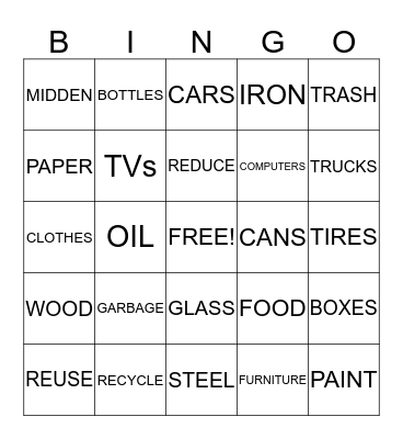 Garbology Bingo Card