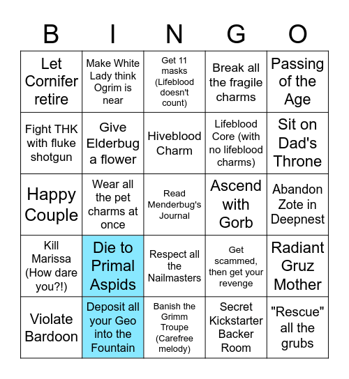 Hollow Knight Bingo Card