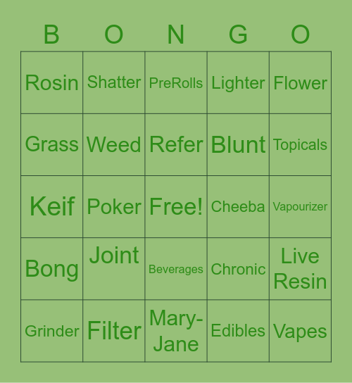 420 BONGO Bingo Card