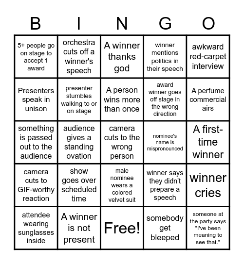 Oscar bingo! Bingo Card