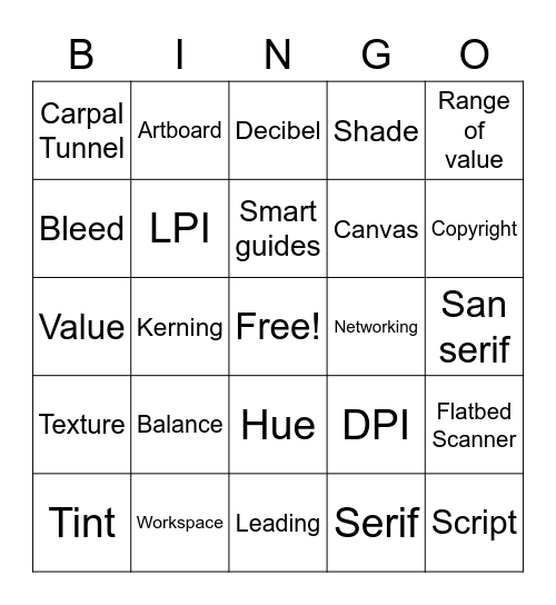 Visual Creations Bingo Card