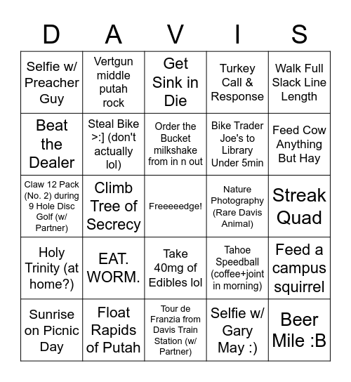 Spring Quarter Davis BOINGO (2022) Bingo Card
