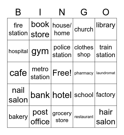 ESL Literacy "Around Town" Bingo Card