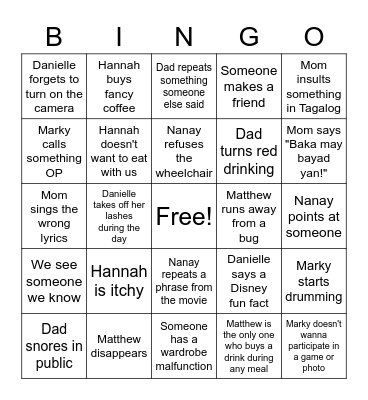 Herrera Disney Cruise Bingo Card