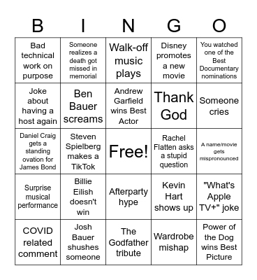 Oscars 2022 Bingo Card