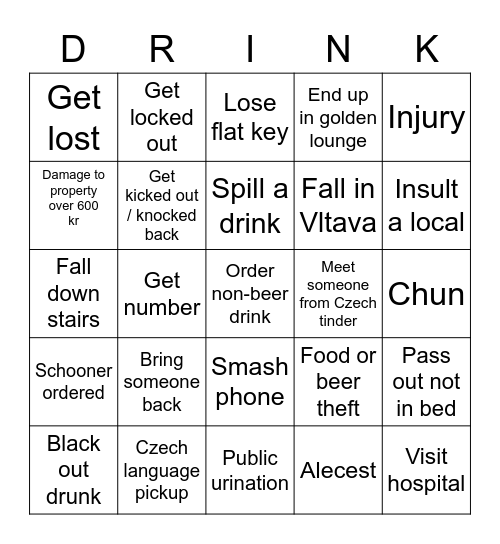 Prague Bingo Card