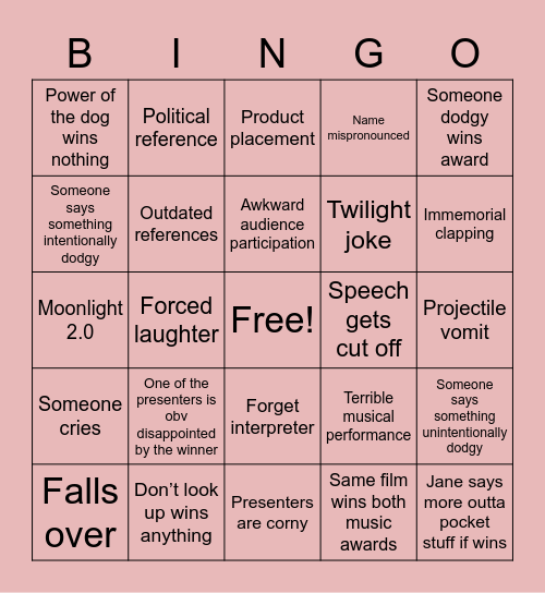 Oscar Bingo🤩 Bingo Card