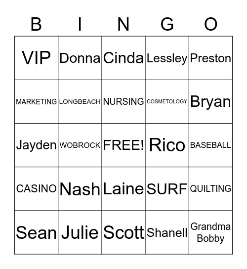 Grandma's Bingo Card